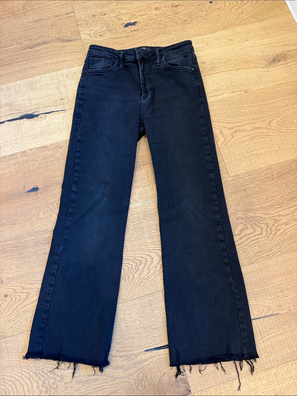 Just Black Black Cropped Flare Jeans with Raw Hem